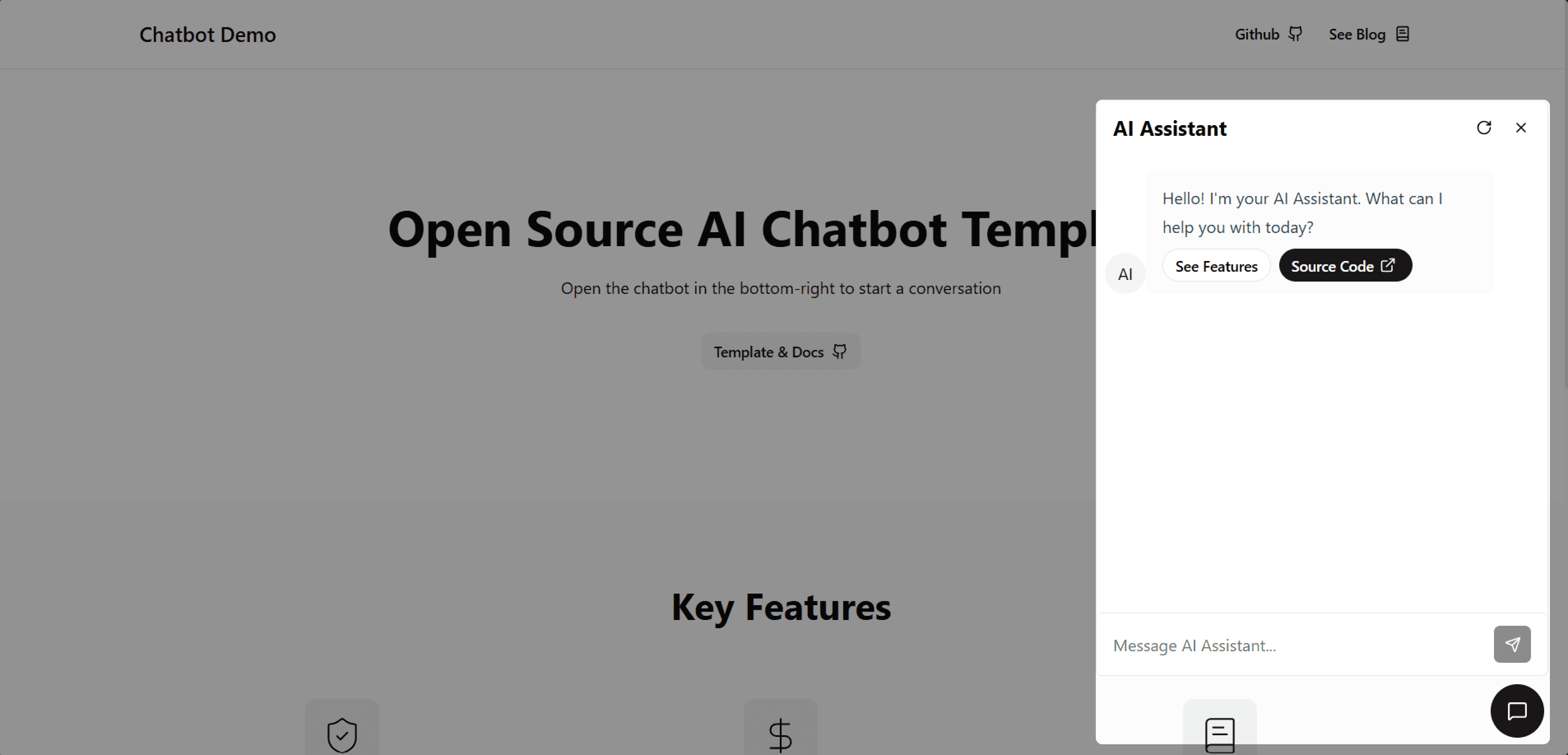 AI chatbot demo page screenshot