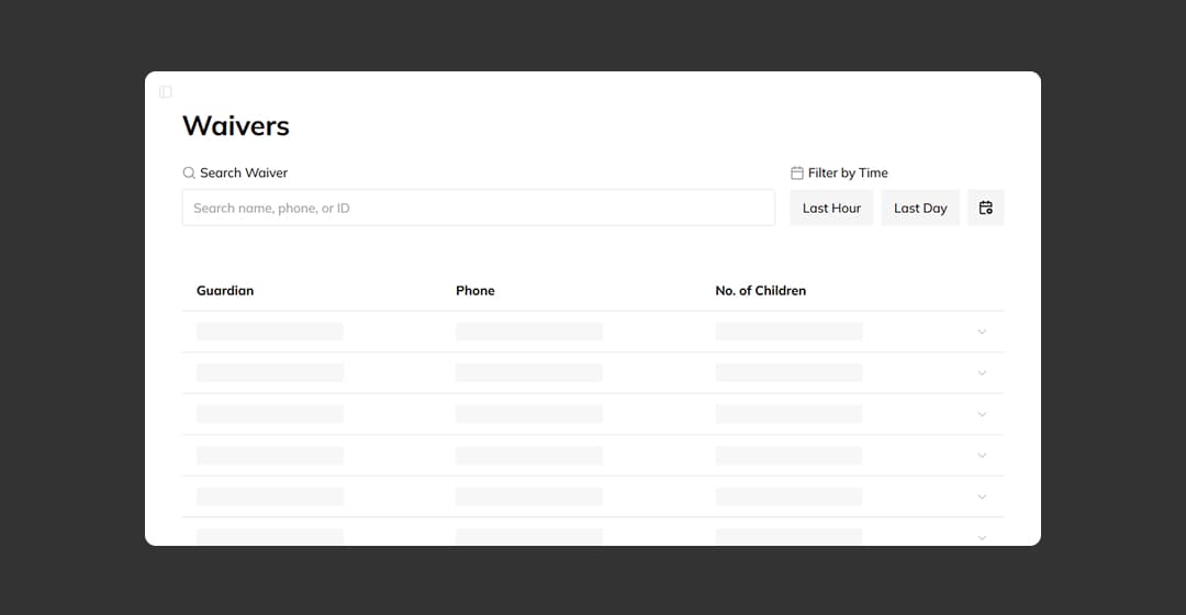 Safety waiver admin dashboard results skeleton loaders